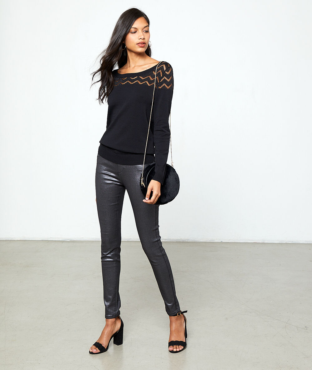 Jersey de punto fino zig zag negro.