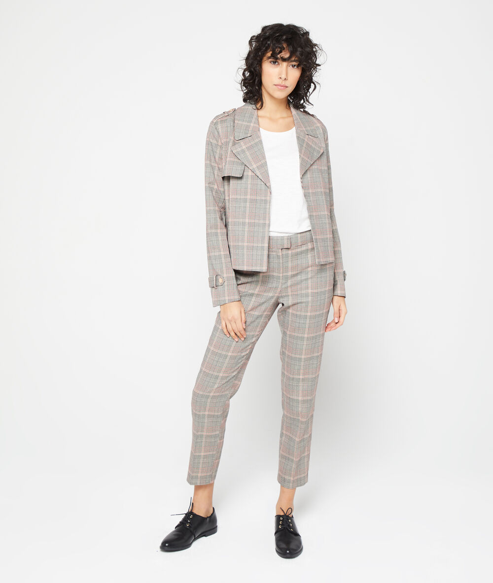Pantalón estampado príncipe de gales carmín.