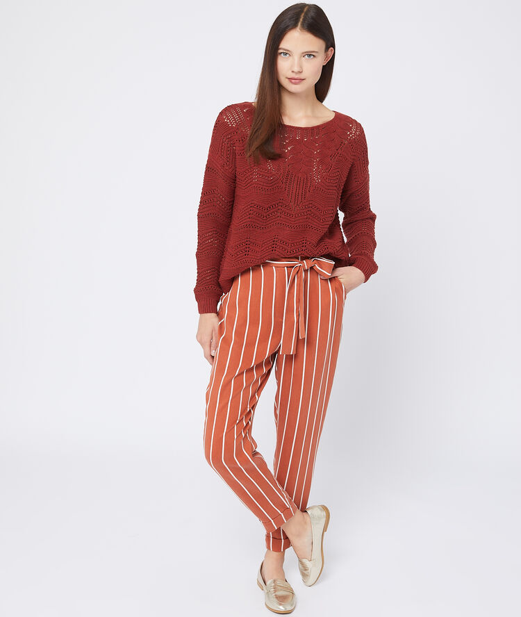 Pantalón de talle alto en tencel naranja.