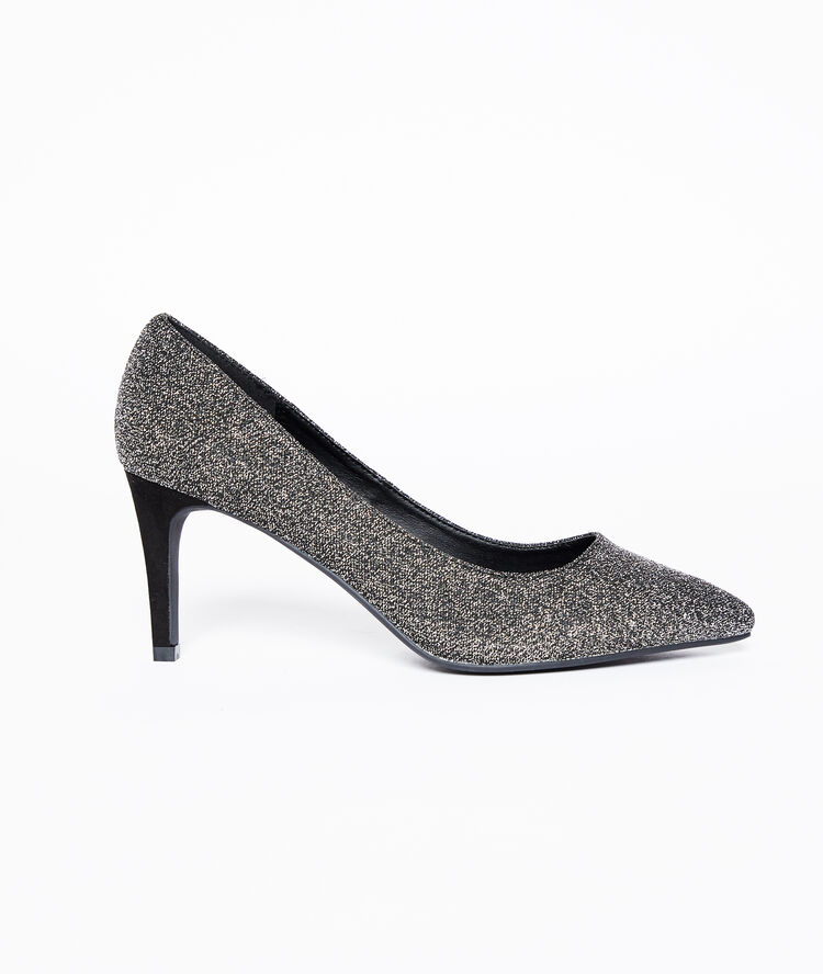 Zapatos de talón con lentejuelas plata.