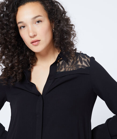 Camisa de encaje de hojas negro.