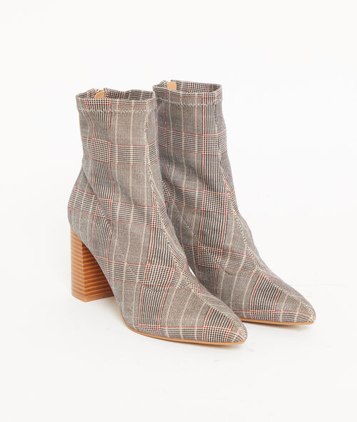 Botines de talón con estampado Príncipe de Gales Botines de talón con estampado Príncipe de Gales