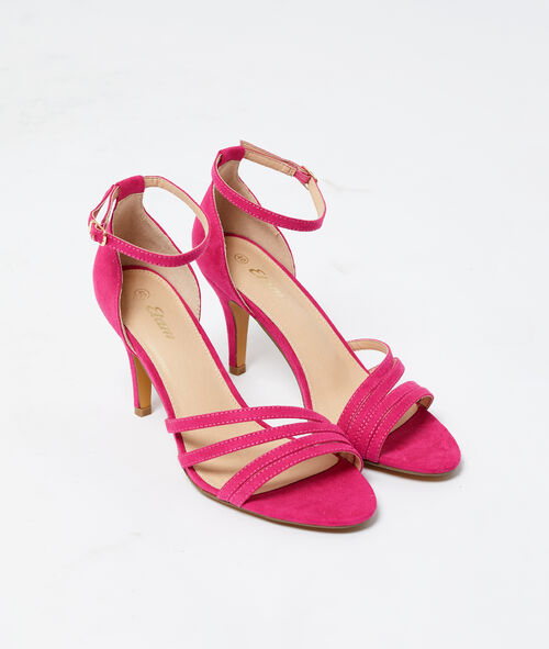 Sandalias cruzadas con tacón efecto ante Sandalias cruzadas con tacón efecto ante