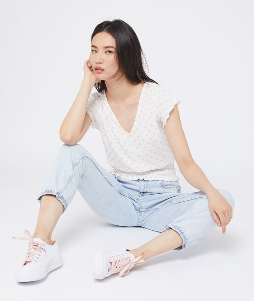 Camiseta ancha con cintura ceñida crudo.
