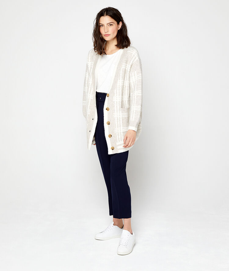 Chaqueta a cuadros de punto grueso c.beige.