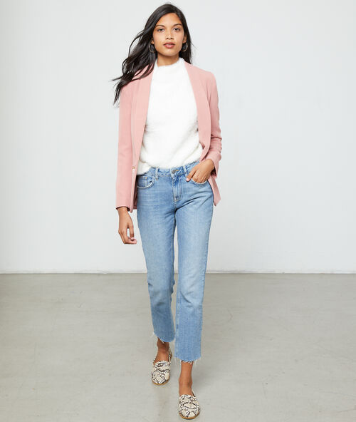 Jersey de cuello alto de punto esponjoso crudo.