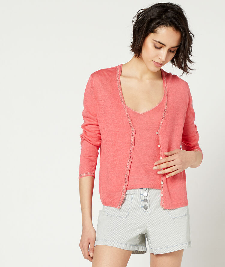 Chaqueta de punto fino coral.