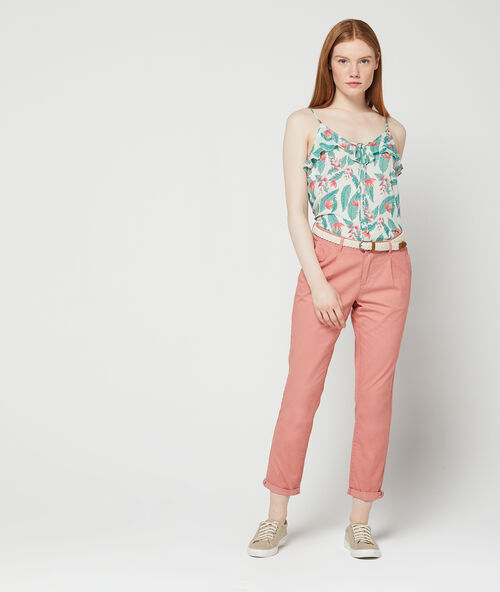 Pantalón con cinturón de algodón bio rosa.