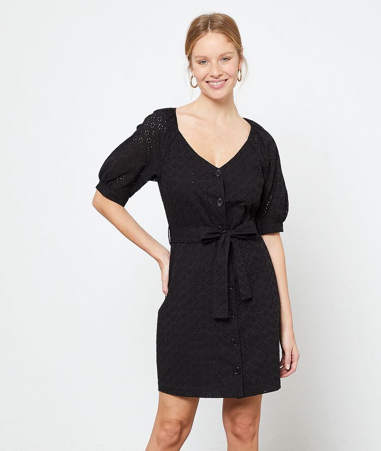 Vestido con botones guipur negro.