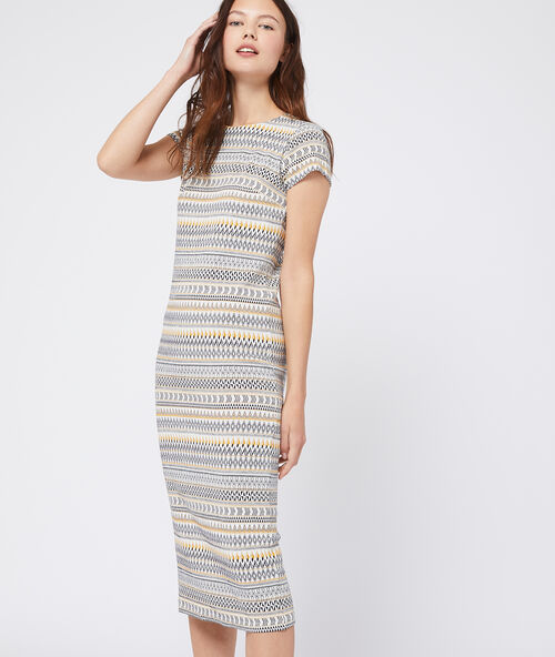 Vestido estampado jacquard c.ocre.