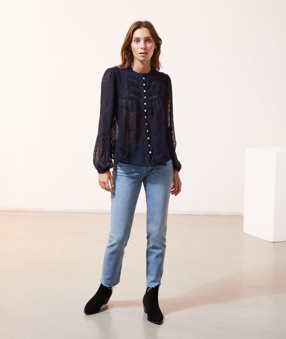 Blusa tul plumeti azul marino.