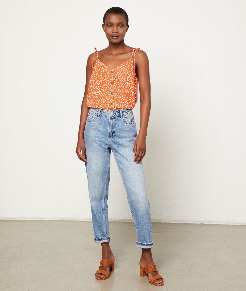 Top tirantes estampado floral naranja.