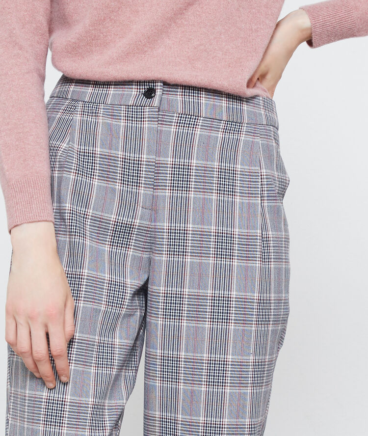 Pantalón de talle alto estampado escocés negro.