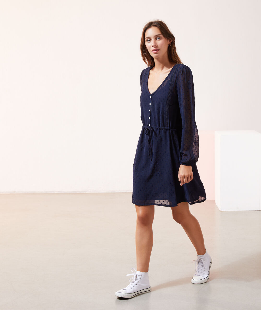 Vestido tul plumeti azul marino.