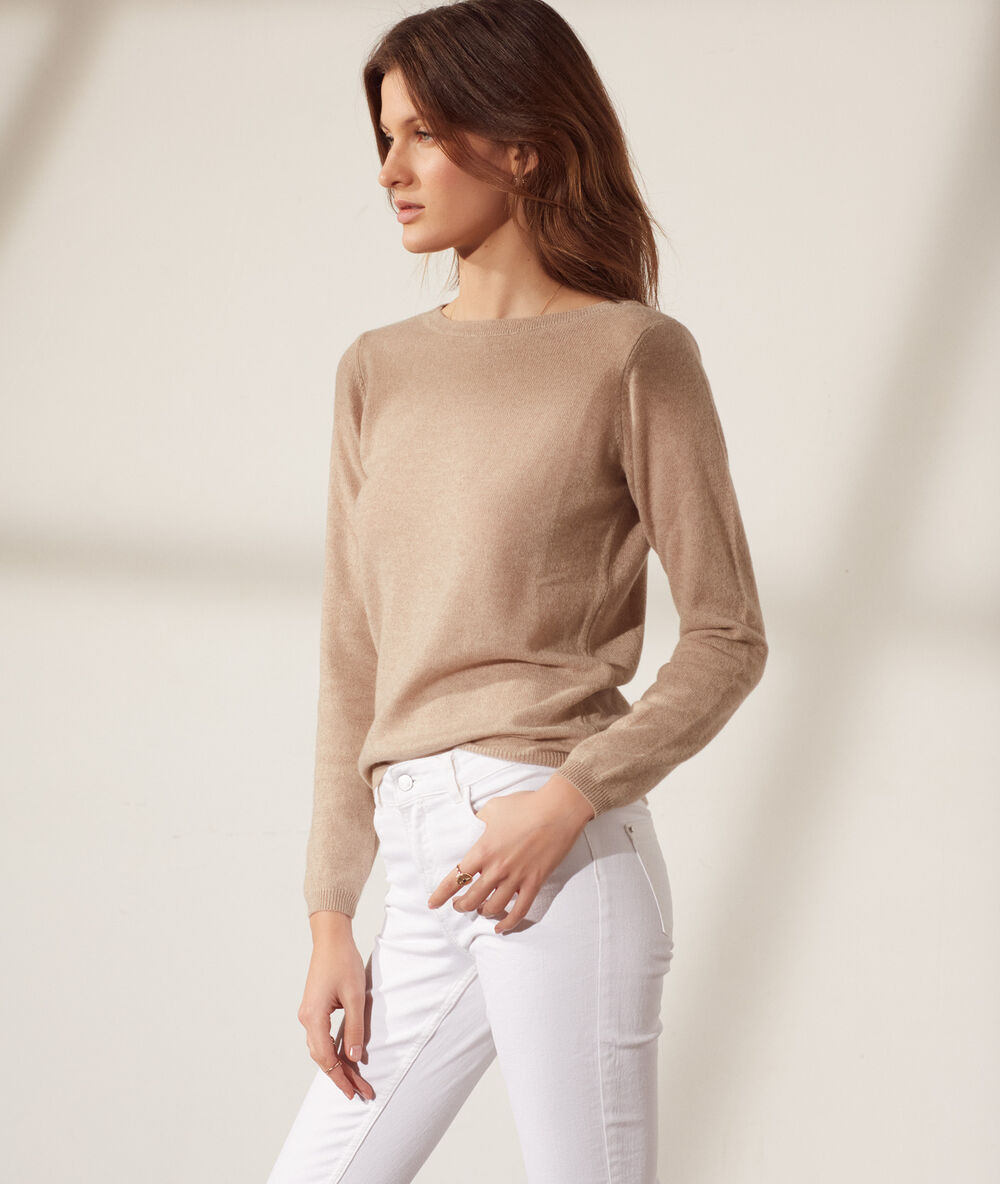 Jersey cachemira, escote barco c.camel.