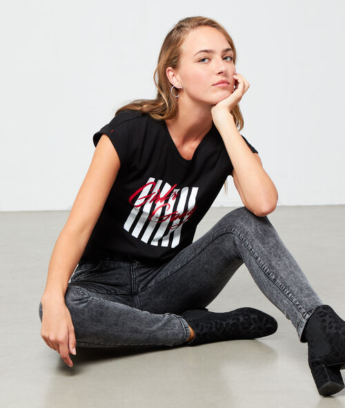 Camiseta ‘girl’s gang’ de algodón bio negro.