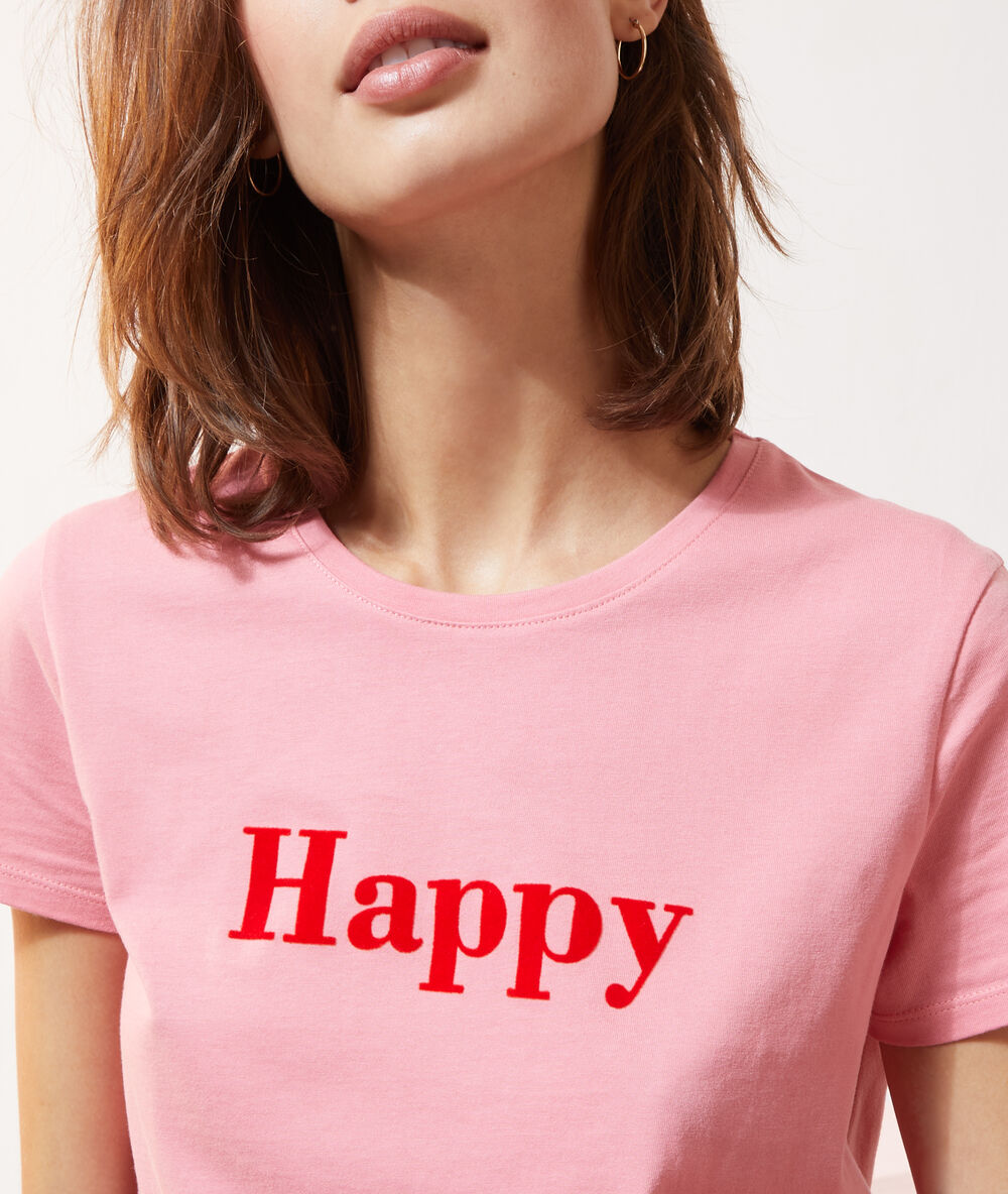 Camiseta ‘happy' rosa chicle.