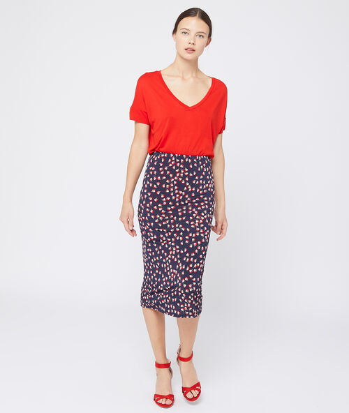 Falda recta estampado floral azul marino.
