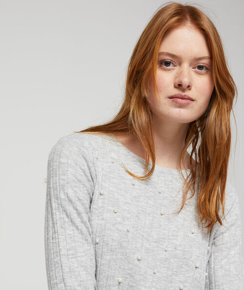 Jersey de canal&eacute; con perlas gris claro.