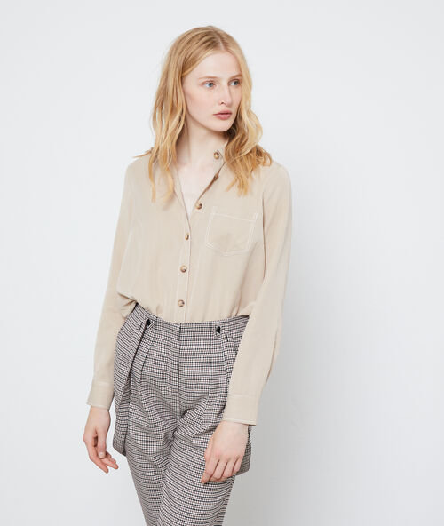 Camisa botones ambarinos de tencel c.beige.