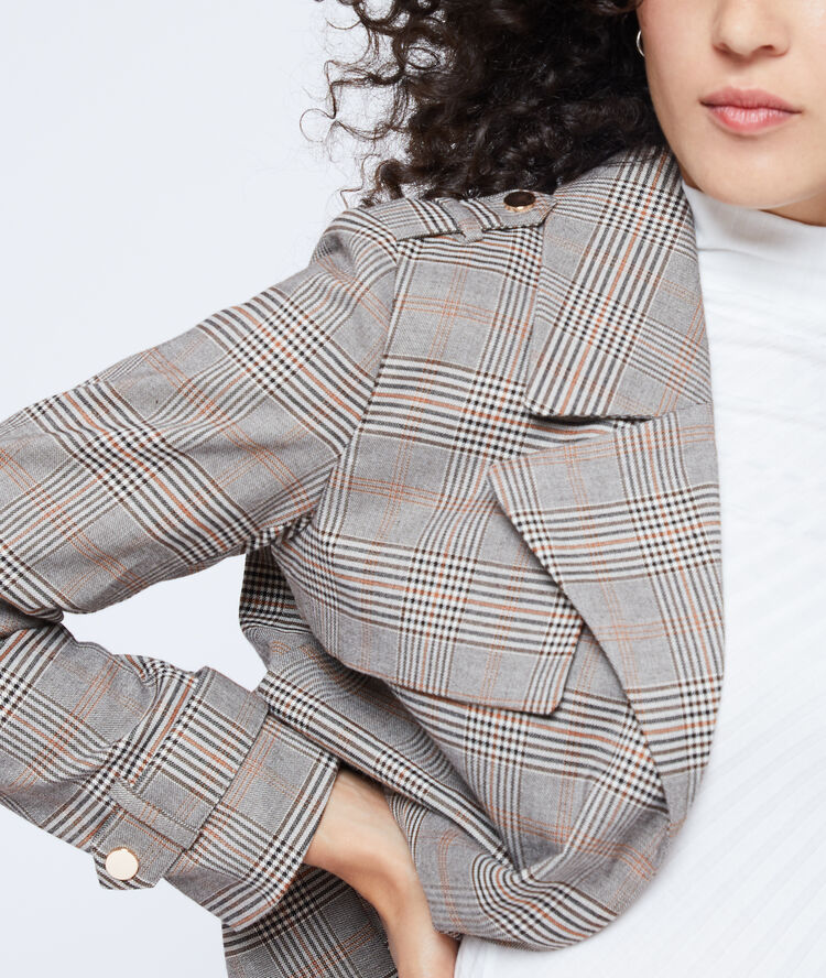 Chaqueta motera estampado príncipe de gales c.camel.