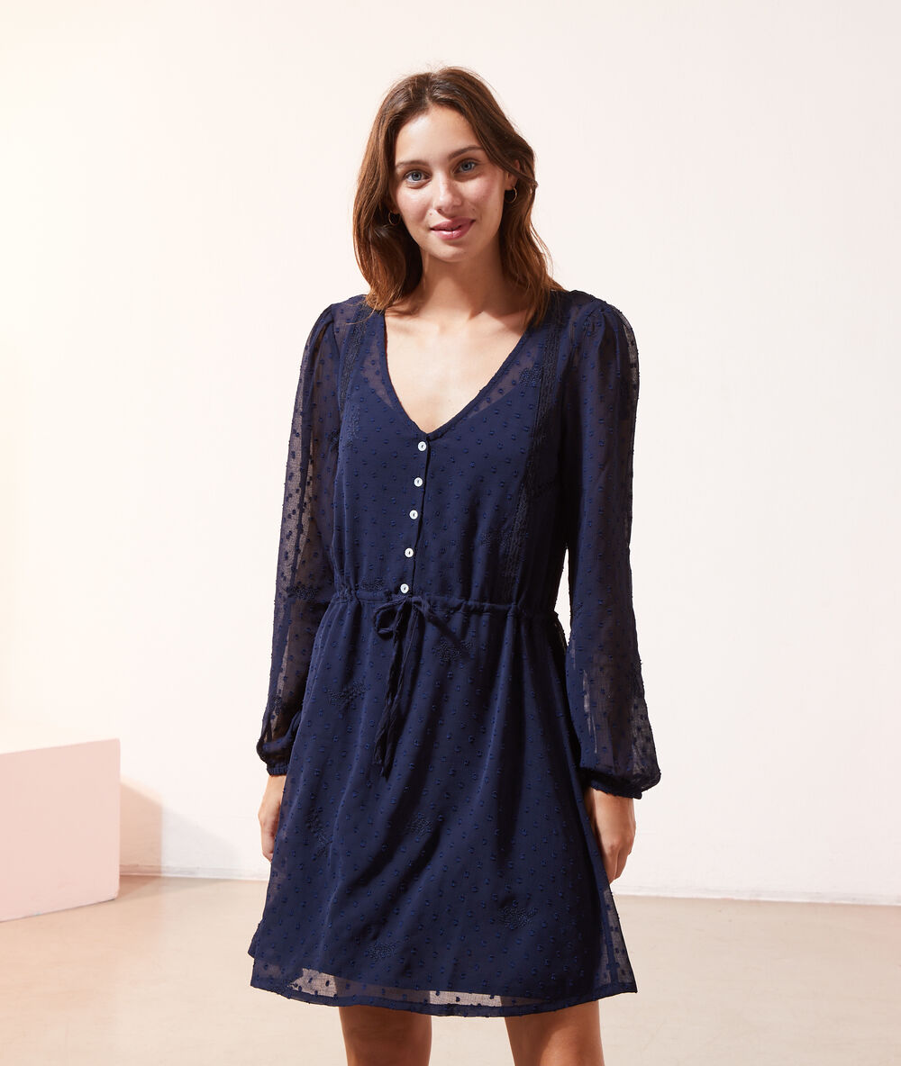Vestido tul plumeti azul marino.