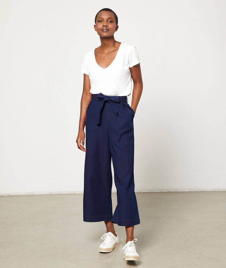 Pantalón ancho anudado lazada índigo.