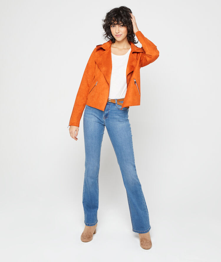Chaqueta de motero efecto ante naranja.