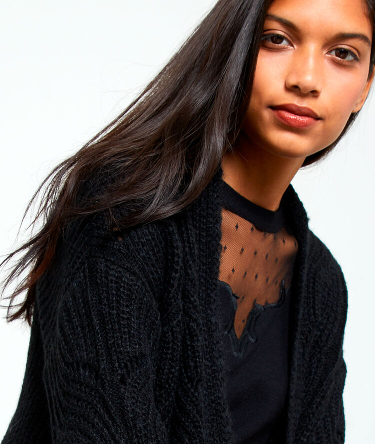 Chaqueta de punto calado negro.