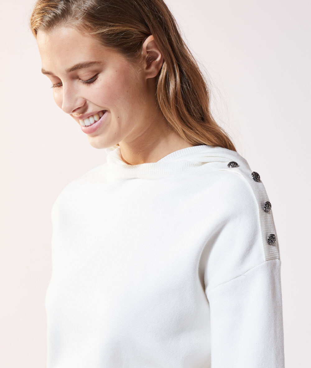 Sudadera con capucha, botones decorativos crudo.