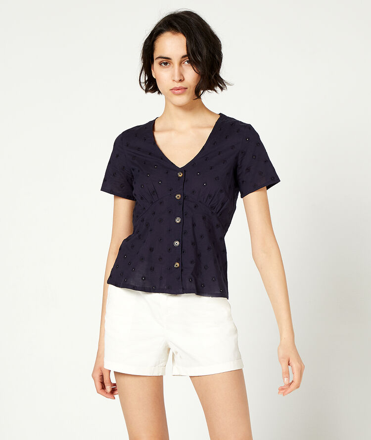 Camisa guipur azul marino.