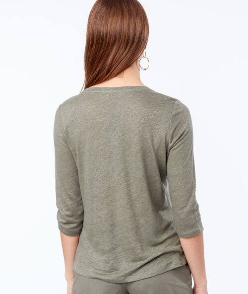 Camiseta cuello tunecino 100% lino c.caqui.