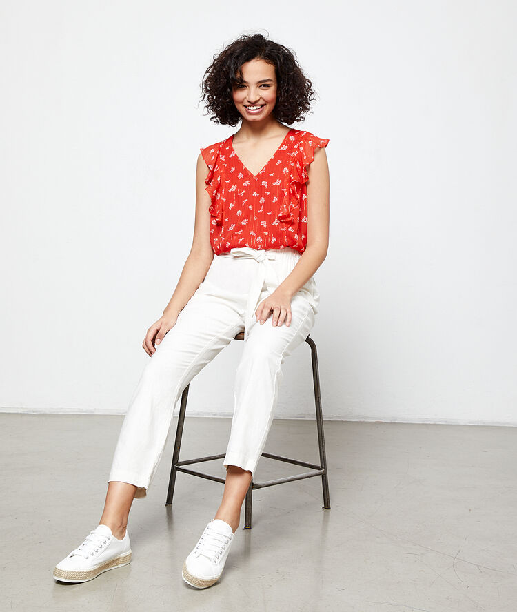 Blusa estampada con volantes geranio.