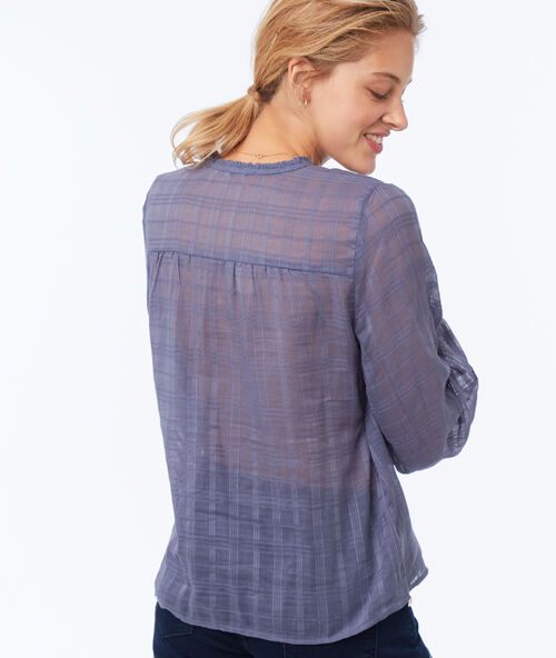 Blusa de algodón cuello tunecino azul.