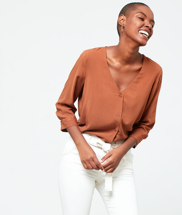 Blusa cuello en V abotonado Blusa cuello en V abotonado