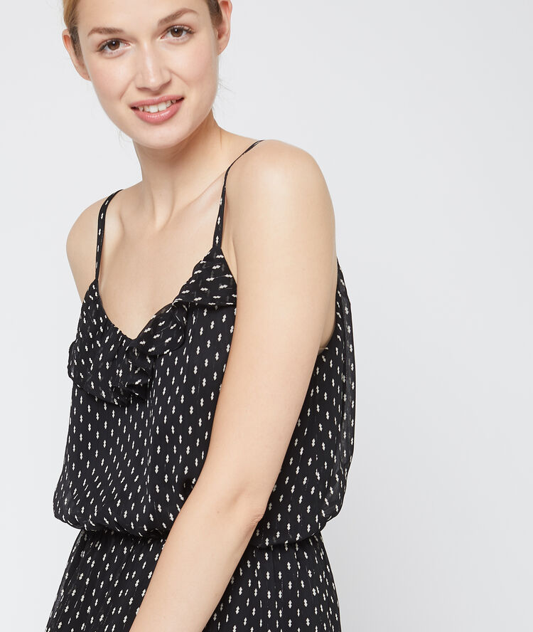 Vestido tirante fino de volantes negro.