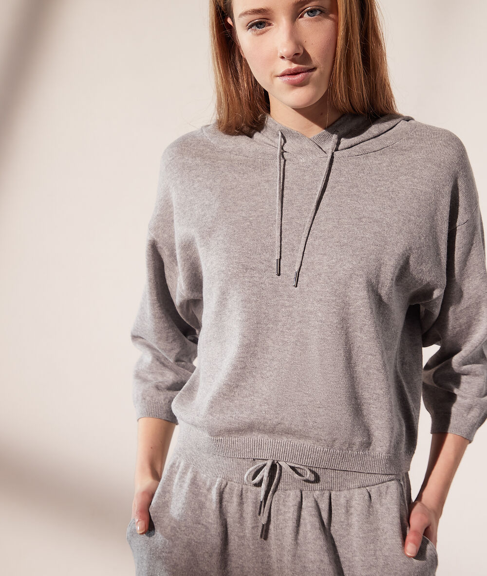 Sudadera con capucha de punto c.gris jaspeado.