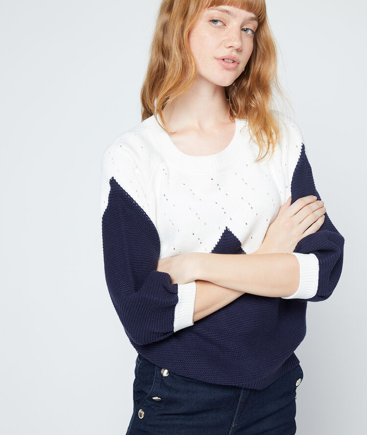 Pull graphique en maille fine - desactivation attente controle - marine.