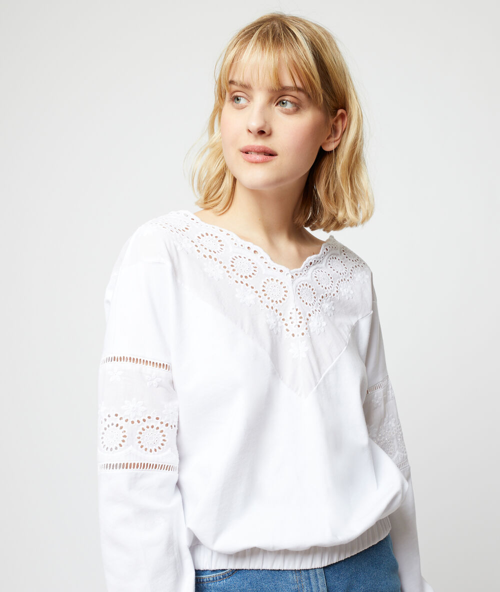 Camiseta con detalles de guipur blanco.