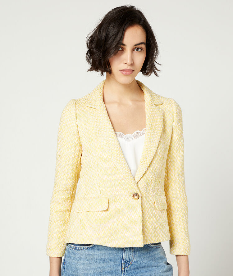 Americana entallada efecto tweed amarillo pálido.