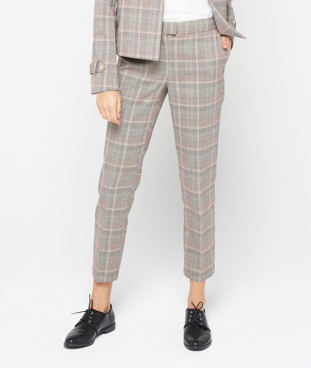 Pantalón estampado príncipe de gales carmín.