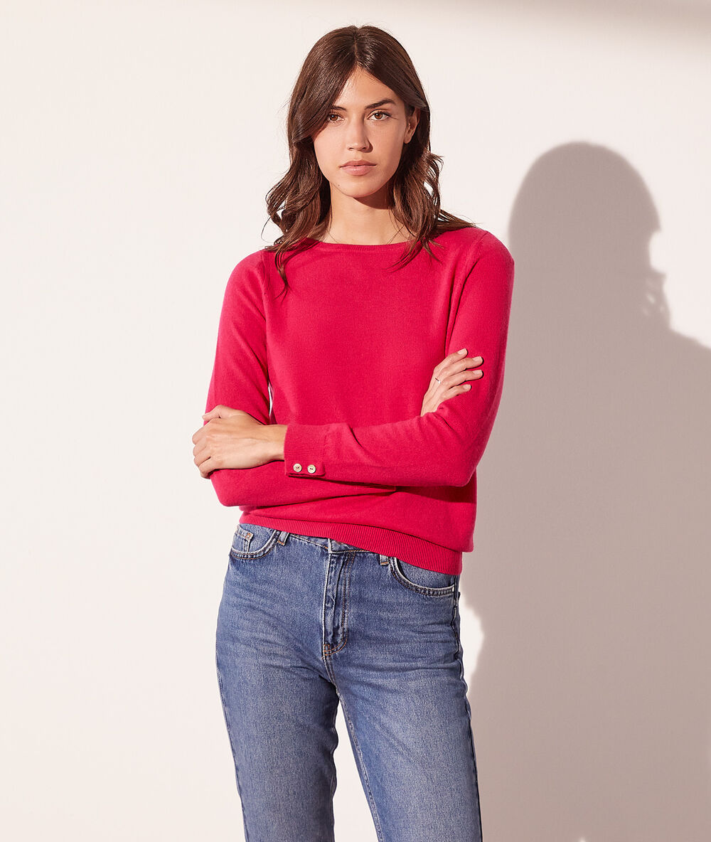 Jersey cuello barco cachemira fucsia.