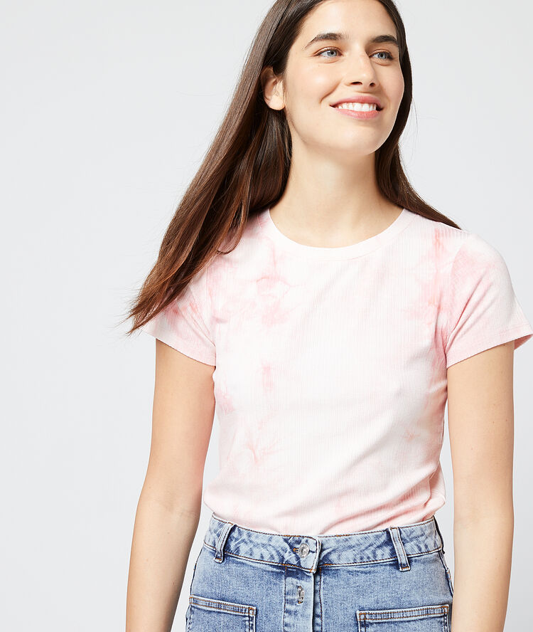Camiseta estampado tie-dye rosa.