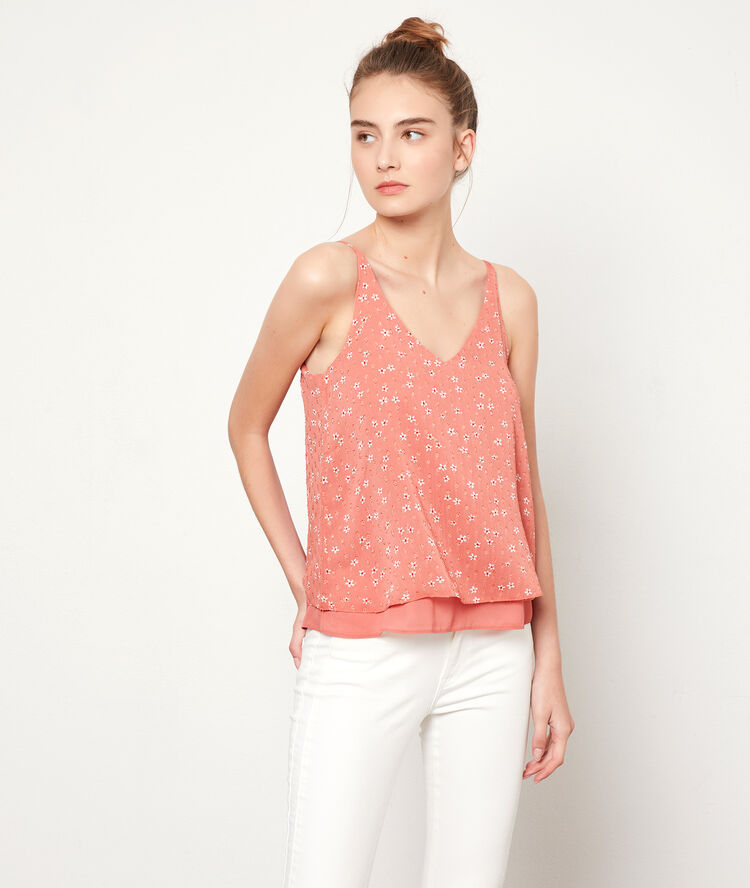 Top estampado floral rosa.