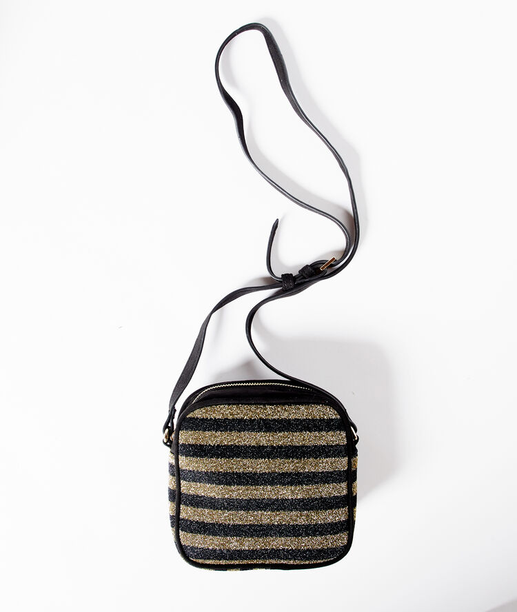 Bolso a rayas con lentejuelas dorado.