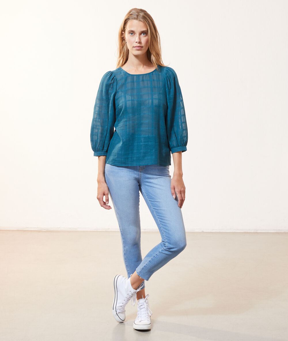 Blusa estampado de cuadros verde pavo.