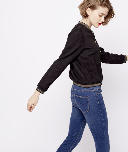 Bomber con botones efecto ante negro.
