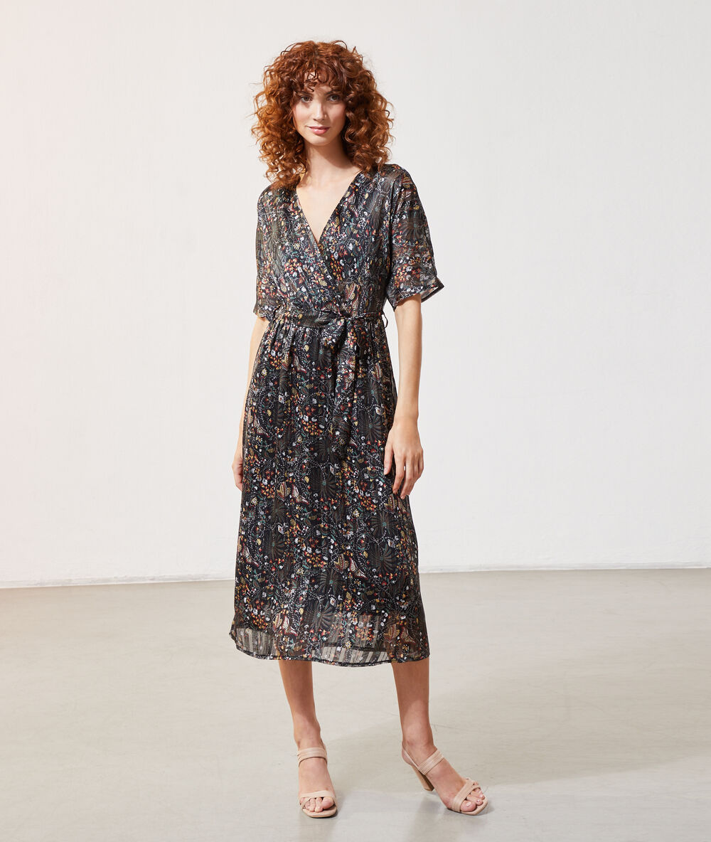 Vestido midi estampado verde bosque.