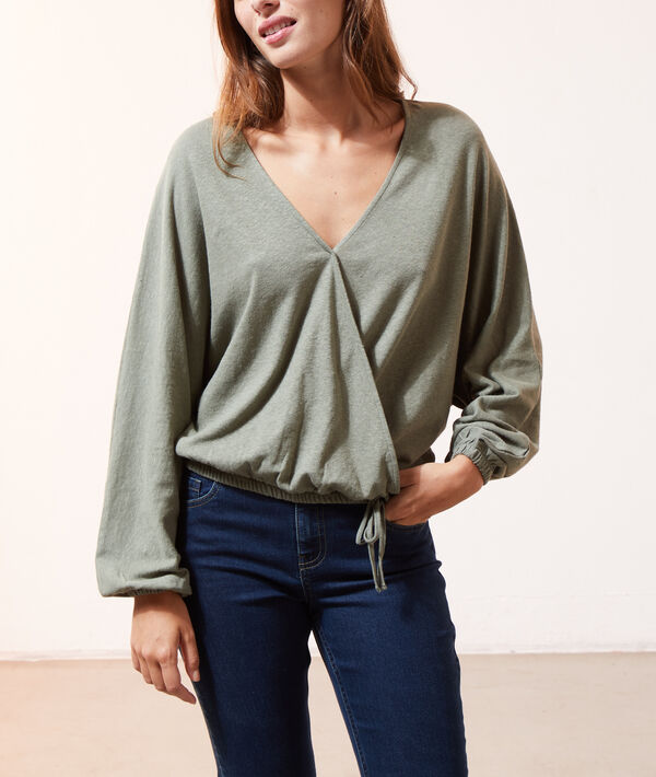 Blusa manga larga escote cruzado Blusa manga larga escote cruzado