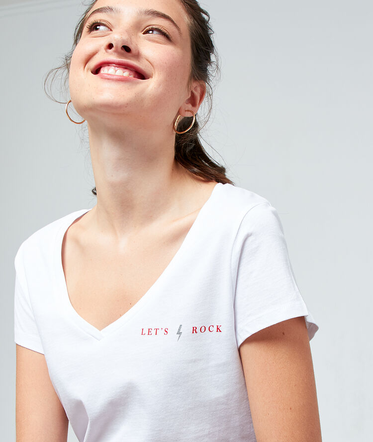 Camiseta ‘let’s rock’ de algodón bio blanco.